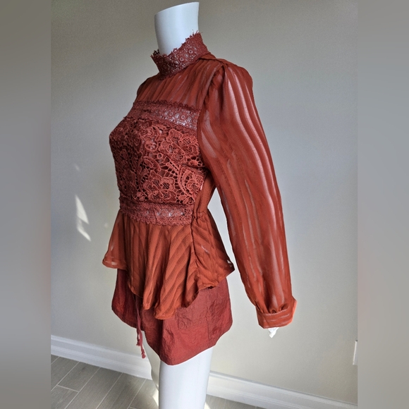 Elegant Lace Detail Rust Top - Picture 4 of 16